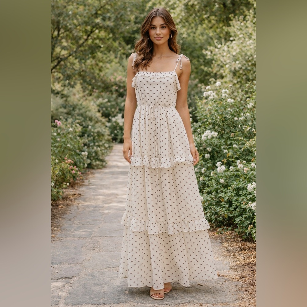 Julia Jordan Polka Dot Tiered Maxi Dress NWT Size Large Pockets